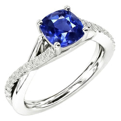 Bijoux en pierres précieuses Coussin Bague Saphir Tige torsadée 2.50 Carats