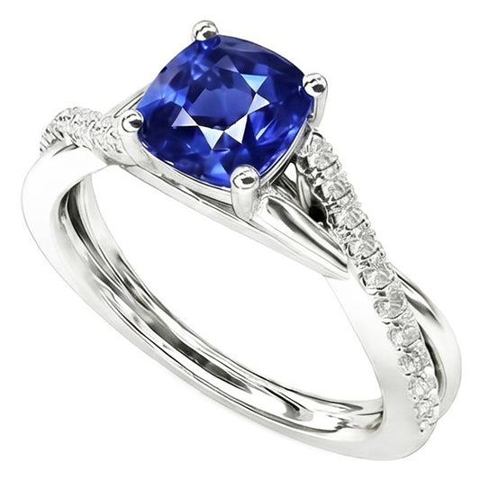 Bijoux en pierres précieuses Coussin Bague Saphir Tige torsadée 2.50 Carats