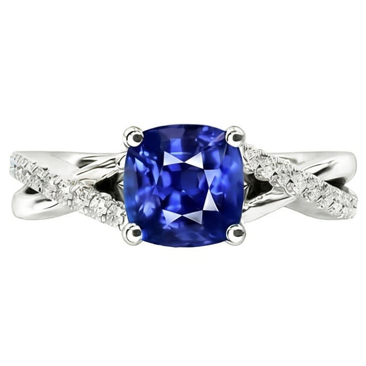 Bijoux en pierres précieuses Coussin Bague Saphir Tige torsadée 2.50 Carats