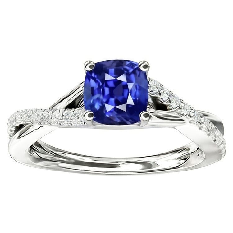 Bijoux en pierres précieuses Coussin Bague Saphir Tige torsadée 2.50 Carats