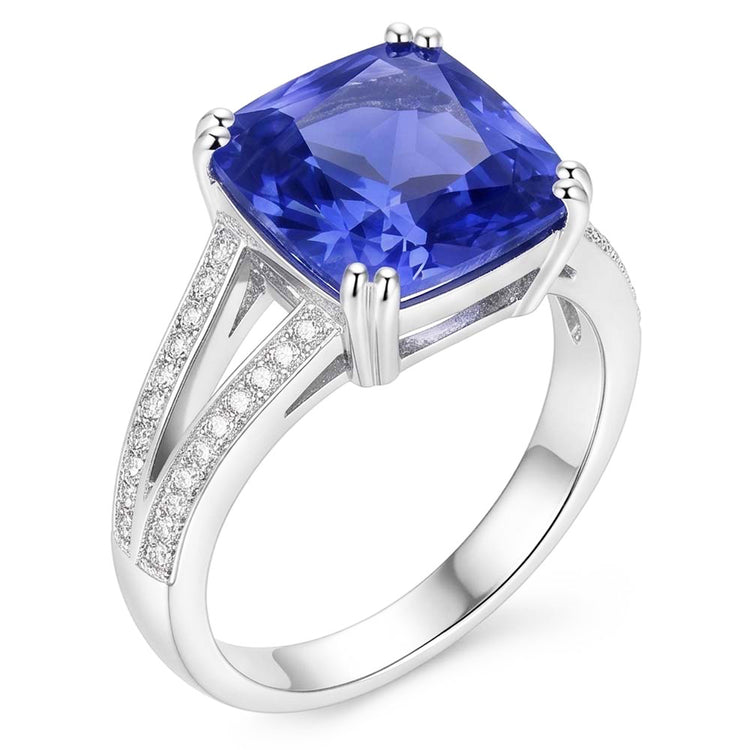 Bijoux en pierres précieuses Coussin Bague en saphir 4 carats Bijoux à tige fendue