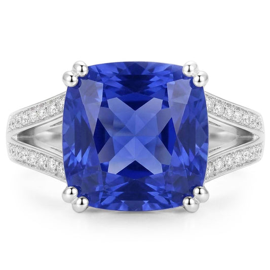 Bijoux en pierres précieuses Coussin Bague en saphir 4 carats Bijoux à tige fendue