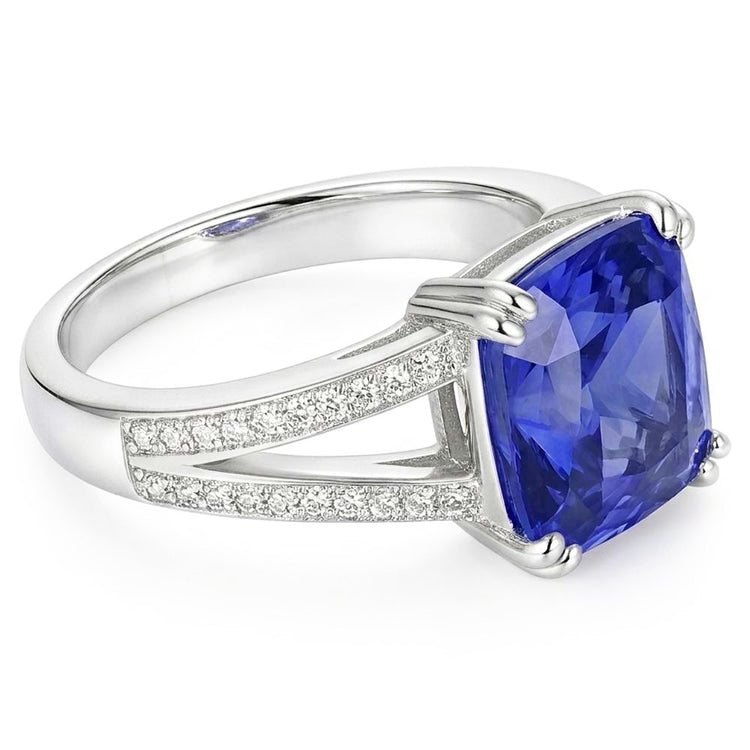 Bijoux en pierres précieuses Coussin Bague en saphir 4 carats Bijoux à tige fendue