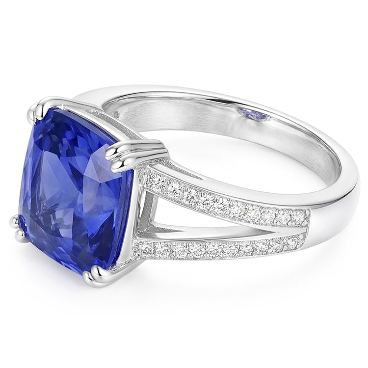 Bijoux en pierres précieuses Coussin Bague en saphir 4 carats Bijoux à tige fendue