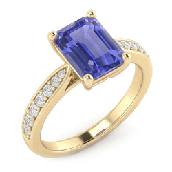 Bijoux en pierres précieuses pour femmes Bague en saphir bleu avec diamants accentués 3 carats