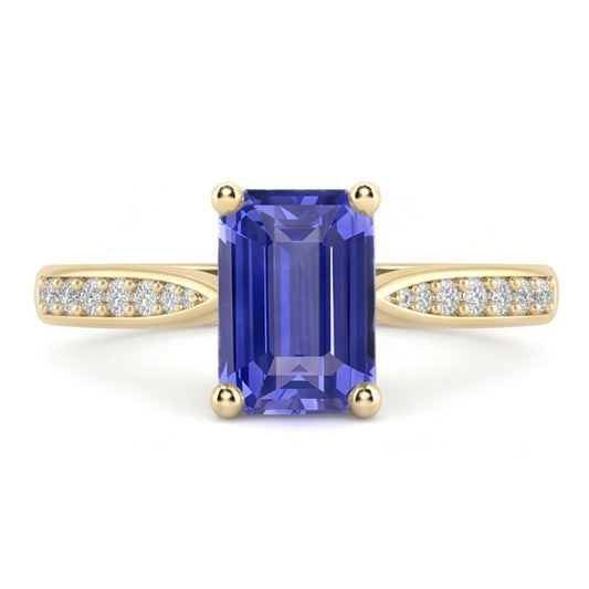 Bijoux en pierres précieuses pour femmes Bague en saphir bleu avec diamants accentués 3 carats