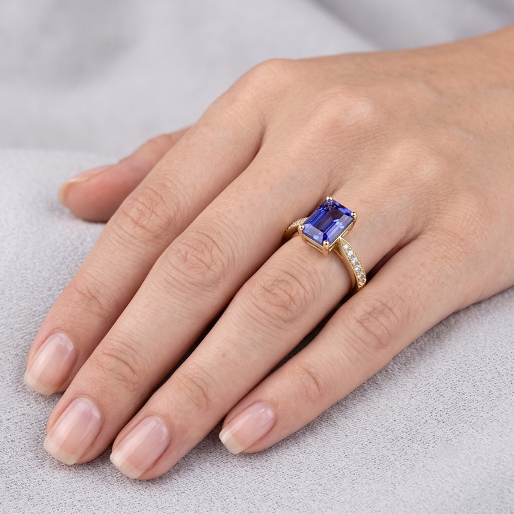 Bijoux en pierres précieuses pour femmes Bague en saphir bleu avec diamants accentués 3 carats