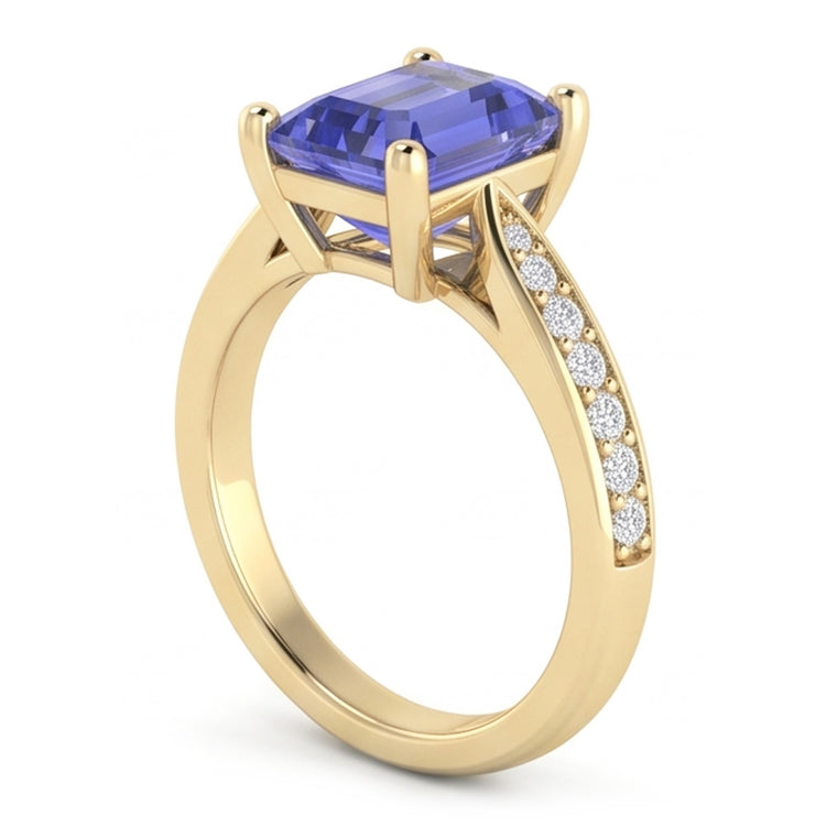 Bijoux en pierres précieuses pour femmes Bague en saphir bleu avec diamants accentués 3 carats