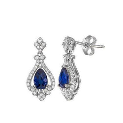Bijoux en saphir bleu poire Boucle d'oreille en diamant Bijoux en or 2.62 ct.