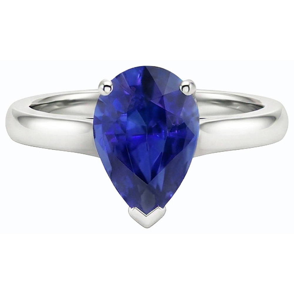 naturel pear saphir 2carats bague vue de dessus