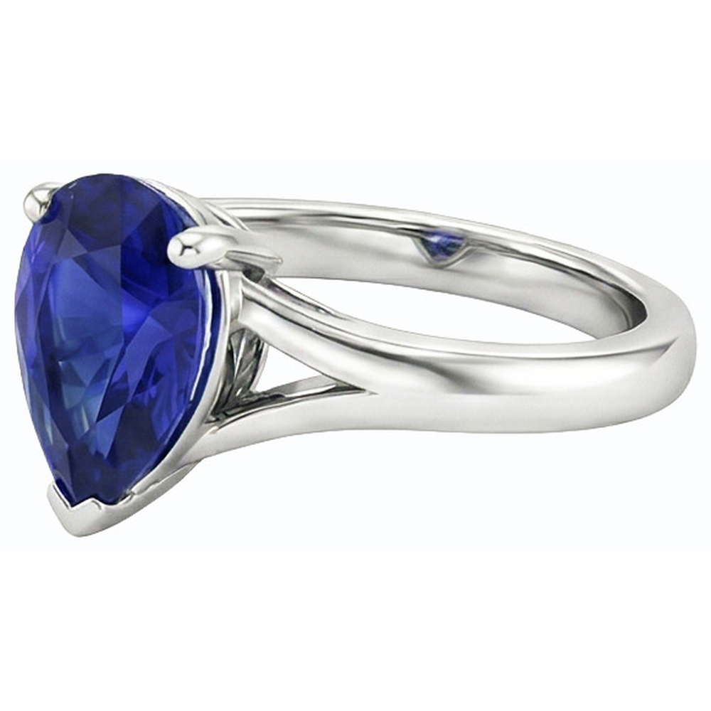 naturel pear saphir 2carats bague vue de profil