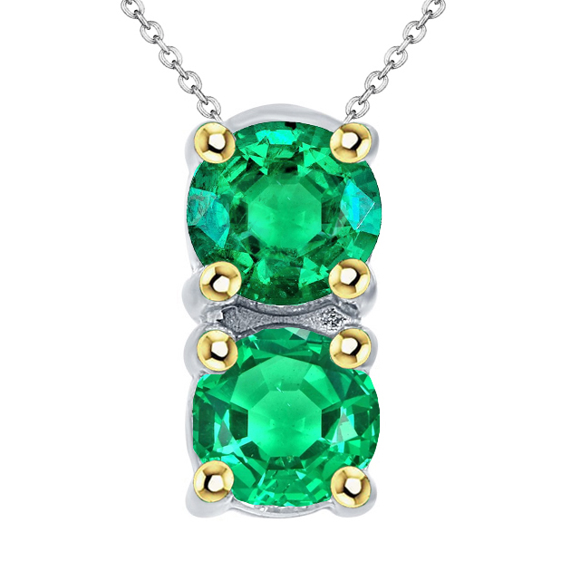 Émeraude Taille Ronde Pendentif Gemme en Or Deux Tons 14 Carats – vue principale