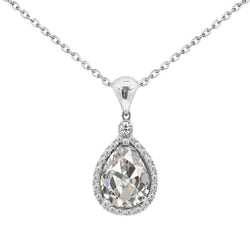 Taille Old Mine Brillant Pendentif Goutte en Or Blanc 14 Carats