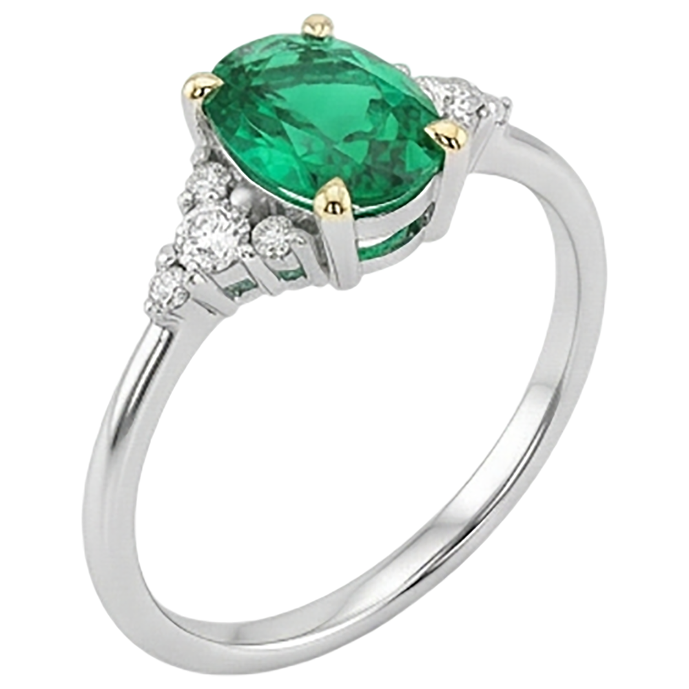 Émeraude Fine Bague avec Gemme 2-carats Or Deux Tons 14 Carats – vue d'angle