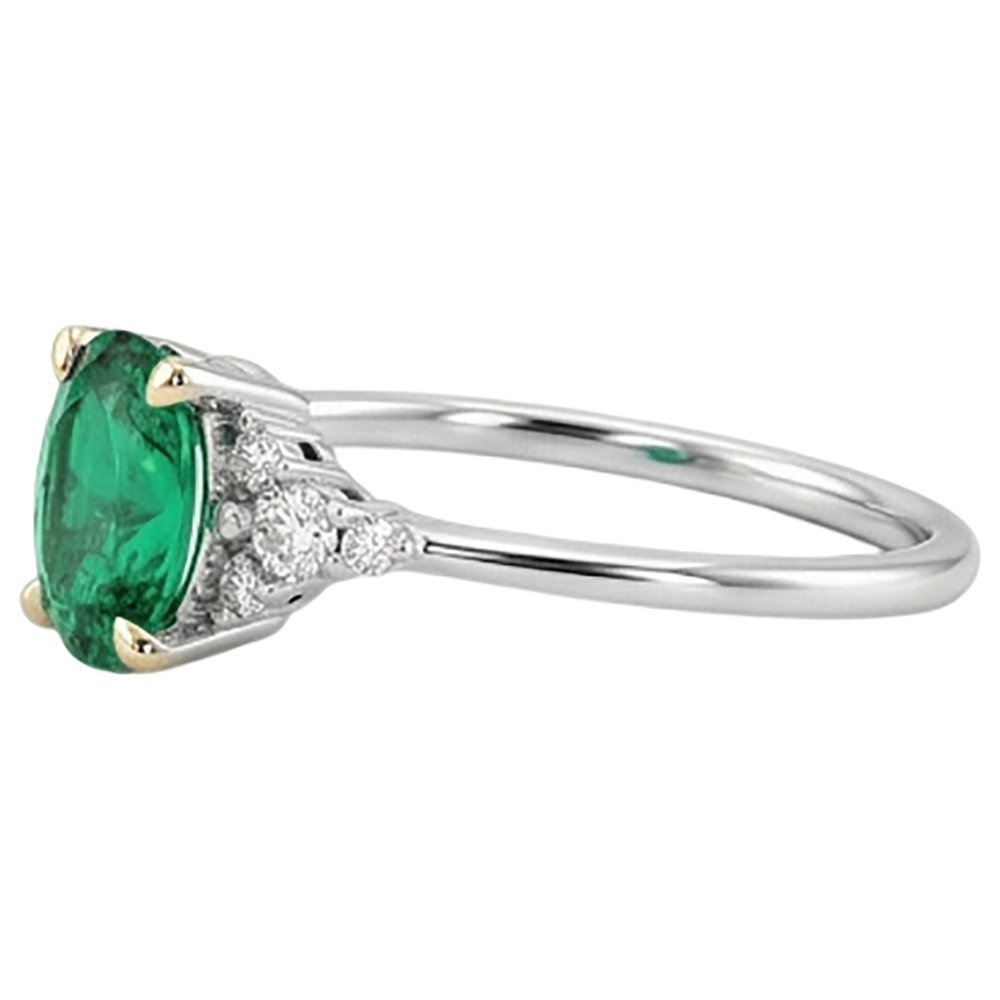 Émeraude Fine Bague avec Gemme 2 carats Or Deux Tons 14 Carats – vue de profil