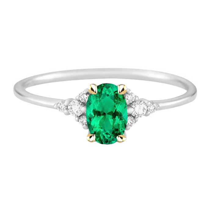 Émeraude Fine Bague avec Gemme 2-carats Or Deux Tons 14 Carats – vue principale