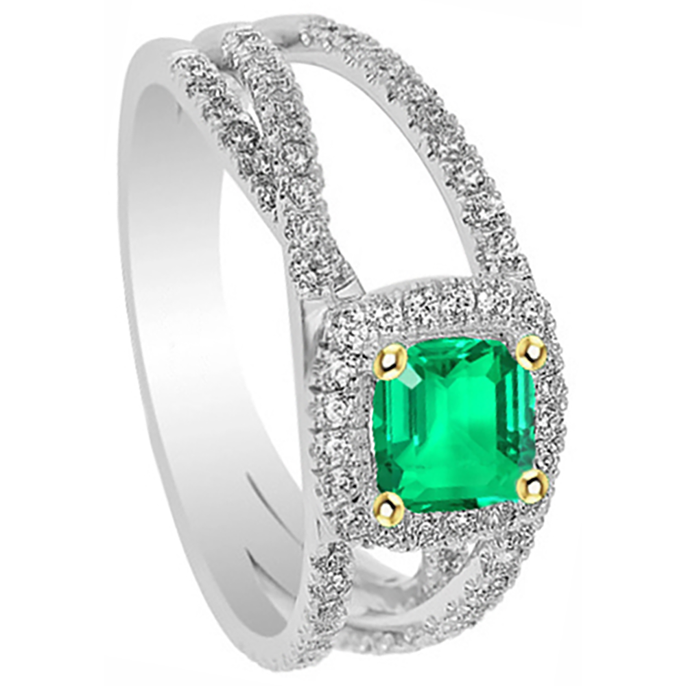 Émeraude Colombienne Bague Pierre Précieuse 2,50 carats Or 14K Bicolore – vue de côté