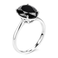 Bague de Fiançailles Solitaire Cathédrale en Or Blanc 14K Diamant Noir Naturel Poire 3,5 Carats