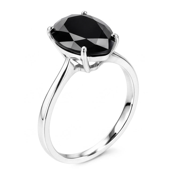 Bague de Fiançailles Solitaire Cathédrale en Or Blanc 14K Diamant Noir Naturel Poire 3,5 Carats
