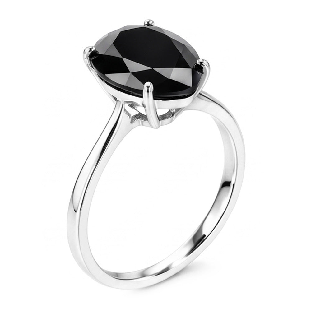 Bague de Fiançailles Solitaire Cathédrale Diamant Noir Naturel Taille Poire 3,5 Carats Or Blanc 14K