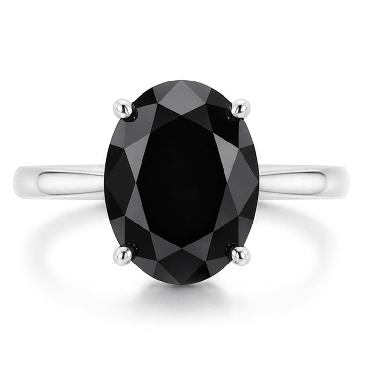 Bague de Fiançailles Solitaire Cathédrale en Or Blanc 14K Diamant Noir Naturel Poire 3,5 Carats