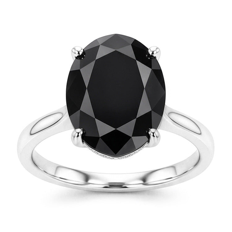 Bague de Fiançailles Solitaire Cathédrale en Or Blanc 14K Diamant Noir Naturel Poire 3,5 Carats