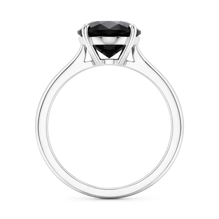 Bague de Fiançailles Solitaire Cathédrale en Or Blanc 14K Diamant Noir Naturel Poire 3,5 Carats