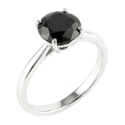 Bague de Fiançailles Solitaire Rond Simple en Or Blanc 14 Carats avec Véritable Diamant Noir de 3,5 Carats