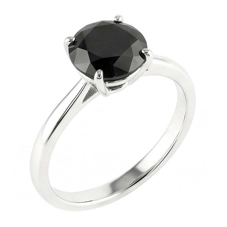 Bague de Fiançailles Solitaire Simple en Diamant Noir Véritable Rond 3,5 Carats en Or Blanc 14 Carats