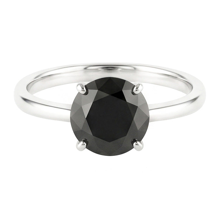 Bague de Fiançailles Solitaire Rond Simple en Or Blanc 14 Carats avec Véritable Diamant Noir de 3,5 Carats