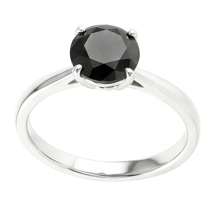 Bague de Fiançailles Solitaire Rond Simple en Or Blanc 14 Carats avec Véritable Diamant Noir de 3,5 Carats