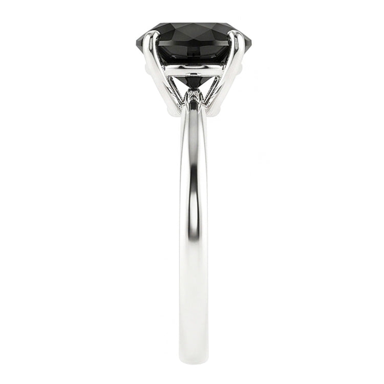 Bague de Fiançailles Solitaire Simple en Diamant Noir Véritable Rond 3,5 Carats en Or Blanc 14 Carats
