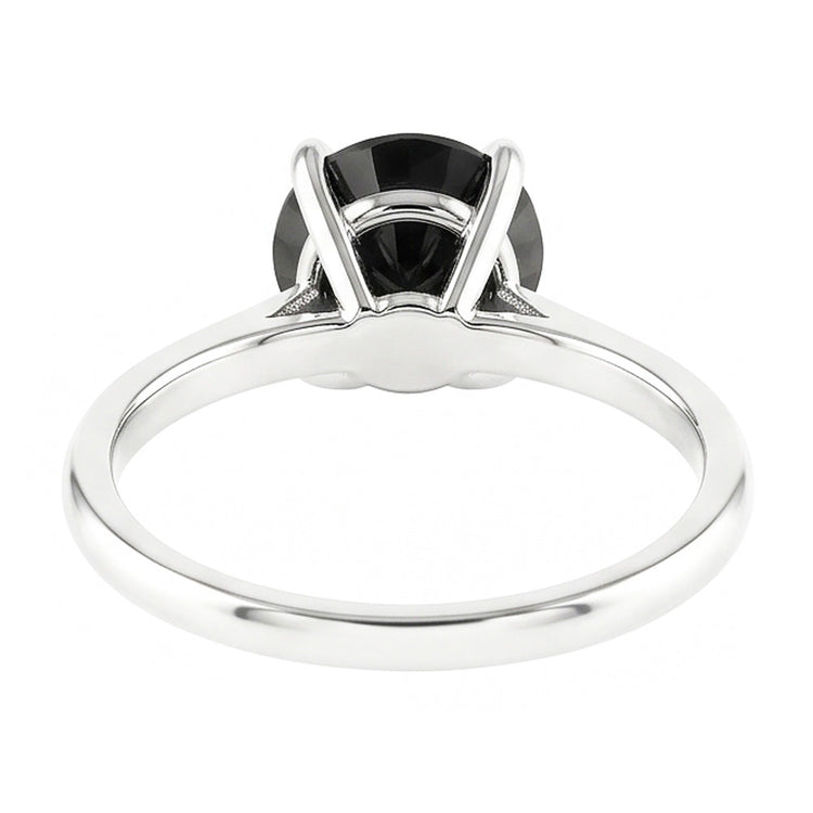 Bague de Fiançailles Solitaire Simple en Diamant Noir Véritable Rond 3,5 Carats en Or Blanc 14 Carats