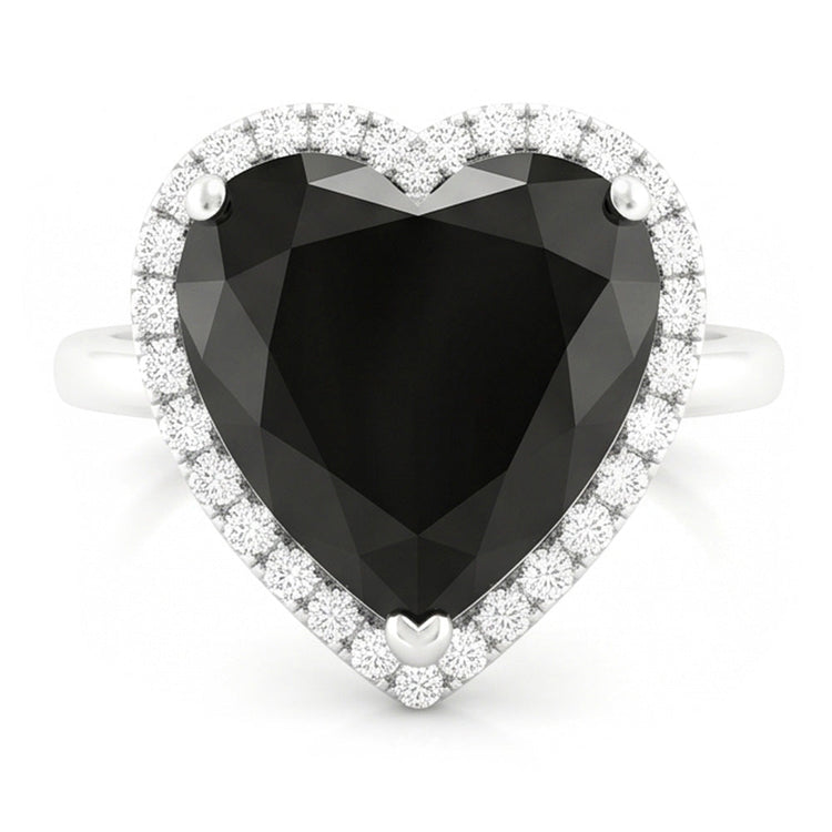 Bague de Fiançailles Halo Cœur en Diamant Noir Véritable 3 Carats Anneau Lisse en Or Blanc 14K