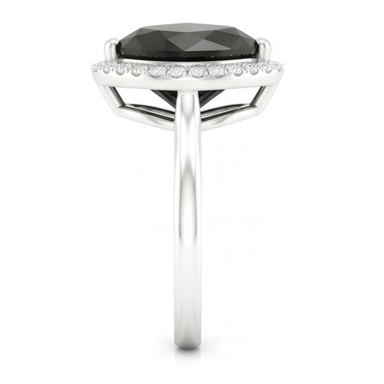 Bague de Fiançailles Halo Cœur en Diamant Noir Véritable 3 Carats Anneau Lisse en Or Blanc 14K