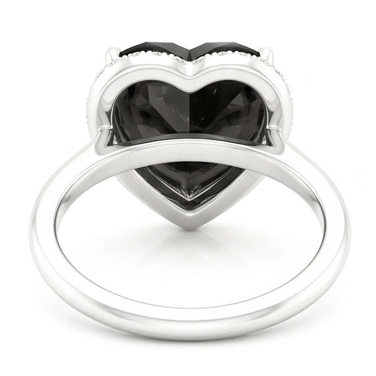 Bague de Fiançailles Halo Cœur en Diamant Noir Véritable 3 Carats Anneau Lisse en Or Blanc 14K