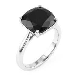 Bague de Fiançailles Solitaire Diamant Noir Véritable 5 Carats Taille Coussin Anneau Biseauté Or Blanc 14K