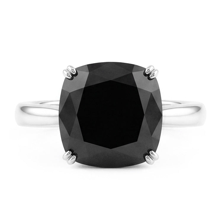 Bague de Fiançailles Solitaire Diamant Noir Véritable Taille Coussin 5 Carats Anneau Fil de Couteau en Or Blanc 14 Carats