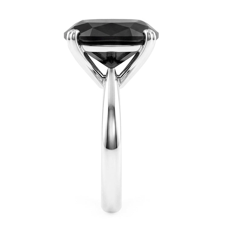 Bague de Fiançailles Solitaire Diamant Noir Véritable 5 Carats Taille Coussin Anneau Biseauté Or Blanc 14K