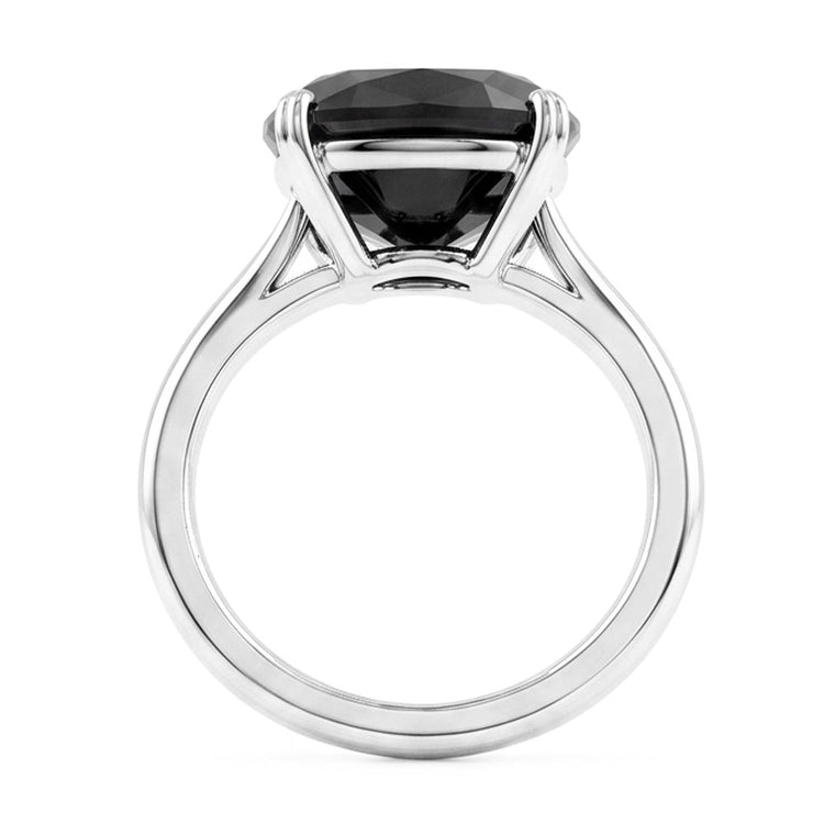 Bague de Fiançailles Solitaire Diamant Noir Véritable 5 Carats Taille Coussin Anneau Biseauté Or Blanc 14K