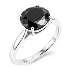 Bague de Fiançailles Solitaire Ovale en Diamant Noir Véritable 5 Carats Anneau Effilé en Or Blanc 14 Carats