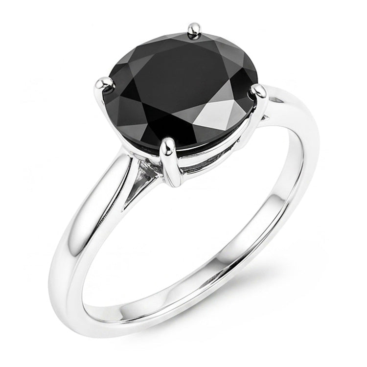 Bague de Fiançailles Solitaire Diamant Noir Véritable Ovale 5 Carats Anneau Fuselé en Or Blanc 14 Carats