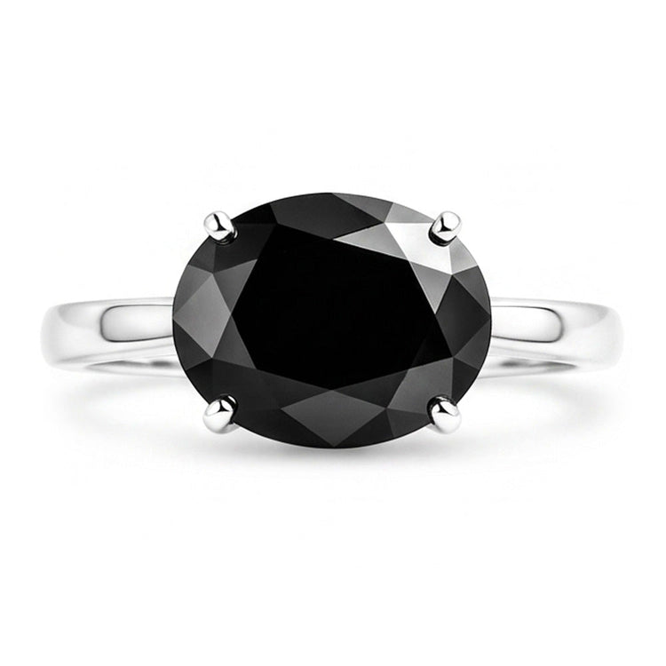 Bague de Fiançailles Solitaire Ovale en Diamant Noir Véritable 5 Carats Anneau Effilé en Or Blanc 14 Carats