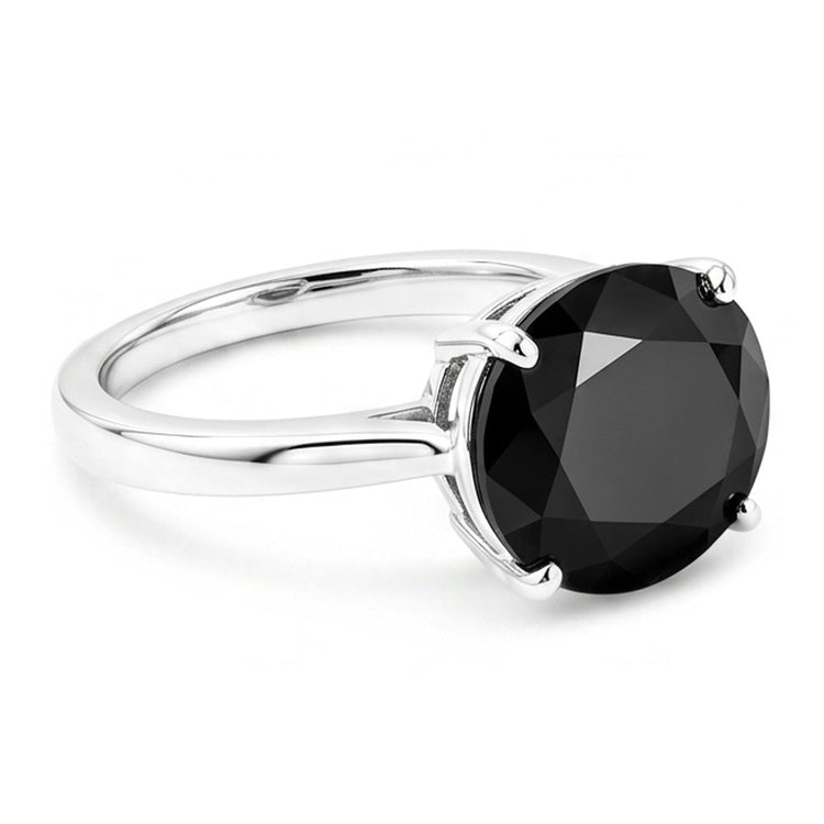 Bague de Fiançailles Solitaire Ovale en Diamant Noir Véritable 5 Carats Anneau Effilé en Or Blanc 14 Carats