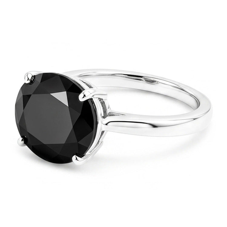 Bague de Fiançailles Solitaire Ovale en Diamant Noir Véritable 5 Carats Anneau Effilé en Or Blanc 14 Carats