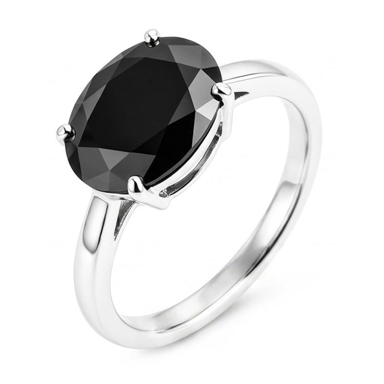Bague de Fiançailles Solitaire Ovale en Diamant Noir Véritable 5 Carats Anneau Effilé en Or Blanc 14 Carats