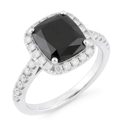 Bague de Fiançailles Halo en Or Blanc 14 Carats avec Véritable Diamant Noir Taille Radiant de 5 Carats
