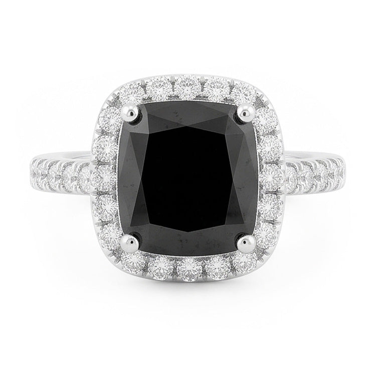 Bague de Fiançailles Halo en Or Blanc 14 Carats avec Véritable Diamant Noir Taille Radiant de 5 Carats