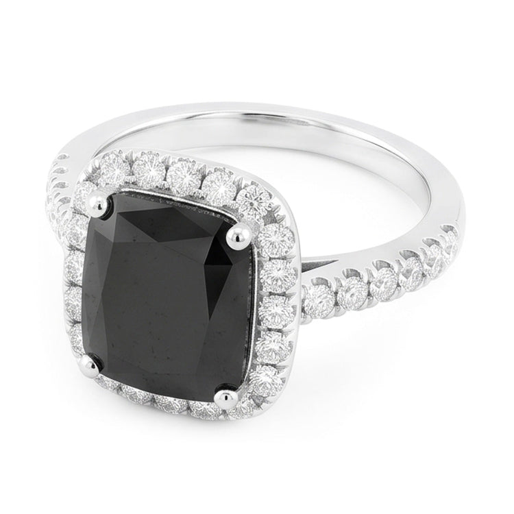 Bague de Fiançailles Halo en Or Blanc 14 Carats avec Véritable Diamant Noir Taille Radiant de 5 Carats