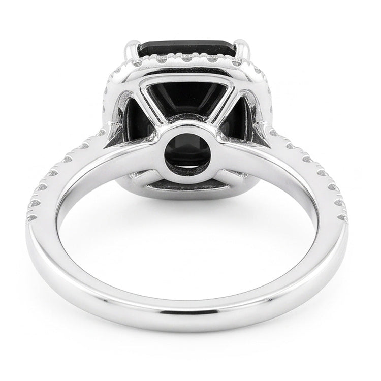 Bague de Fiançailles Halo en Or Blanc 14 Carats avec Véritable Diamant Noir Taille Radiant de 5 Carats